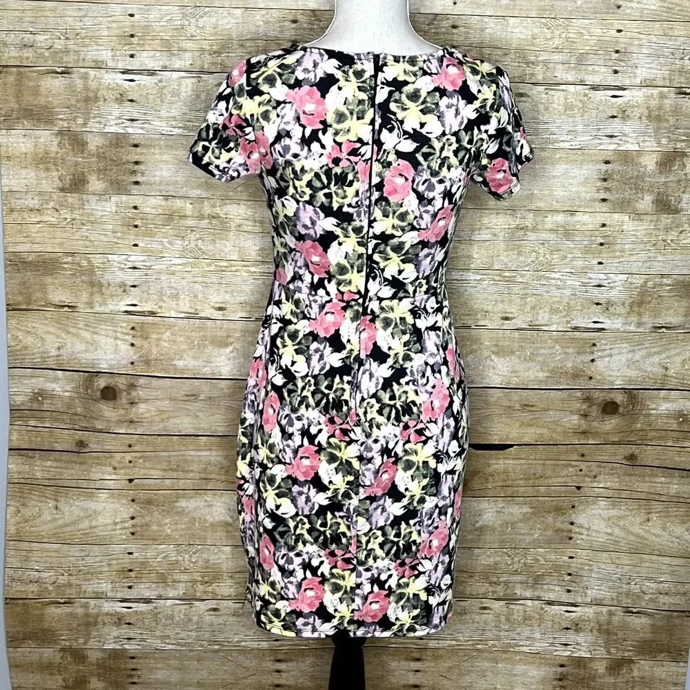 XHILARATION 90S Y2K FLORAL BODYCON CLASSIC SEXY CUTE STRETCH SCOOP NECK DRESS